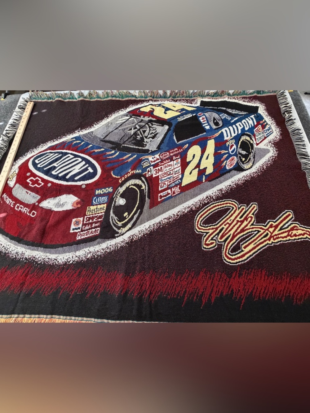 Vintage Jeff Gordon #24 DuPont NASCAR Woven Tapestry Throw Blanket New - Picture 2 of 11